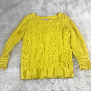 LOFT Ann Taylor Cable Knit Crewneck Pullover Sweater XS Sunshine Yellow 6104